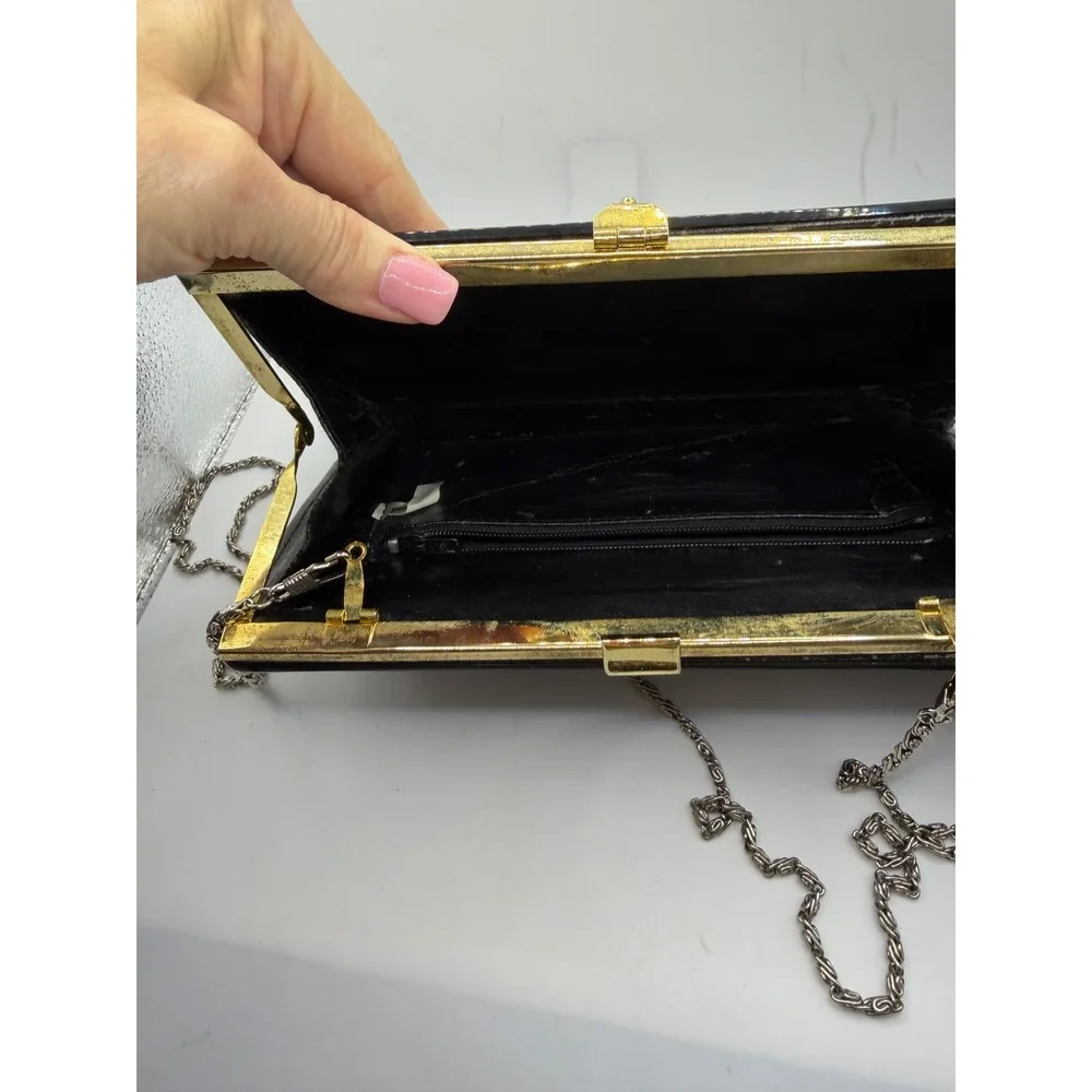 Vintage Marbled Grey Acrylic Ribbed Hard Shell Clutch Evening Bag Gold Clasp